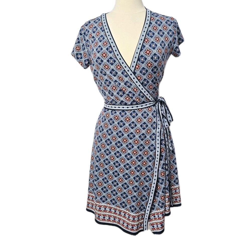 Max Studio Dress Wrap Floral Blue Size M Cottagecore Artsy Stretchy